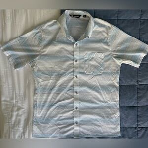 TravisMathew Men’s Stripe Stretch Button-Up Shirt M 🩵 Light Blue/Orange